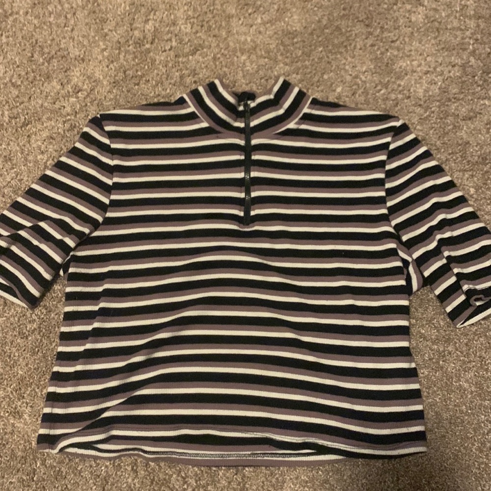 Half-zip stripped crop top